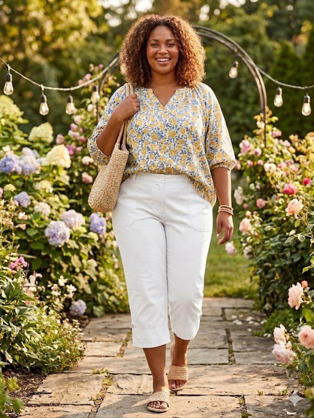 Vintage Cotton Ginny Roll Up Capris Plus Cream White Summer Casual
